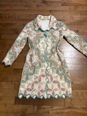 Vintage Quilted Patchwork Coat Dress in Mint, Pink & Cream